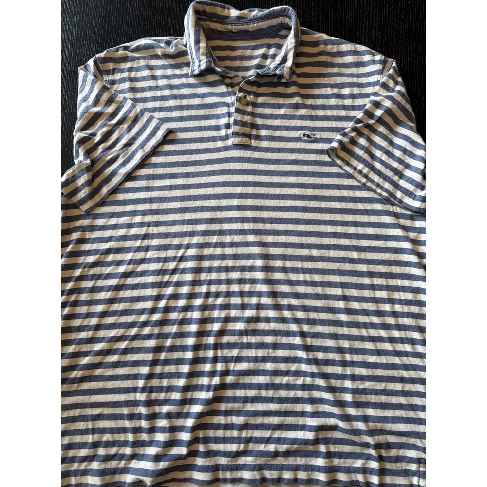 Vineyard Vines Classic Fit Light Blue White Stripe Polo Mens Large